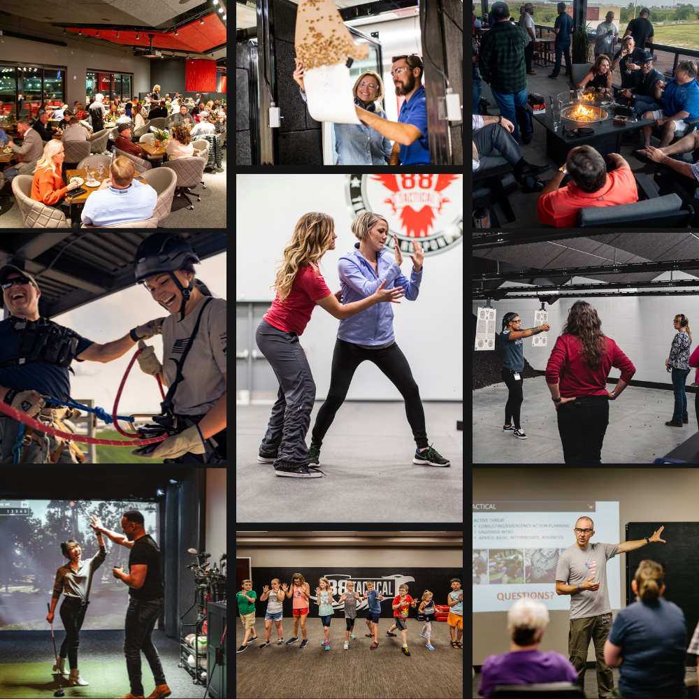 image collage depicting range of amenities offered at 88 tactical
